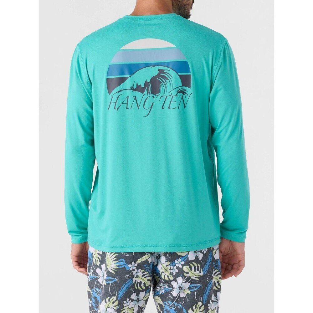 Hang Ten Men's Tidal Long Sleeve Sun Tee UPF 50+ Soft Feel Stretch Green Size XL
